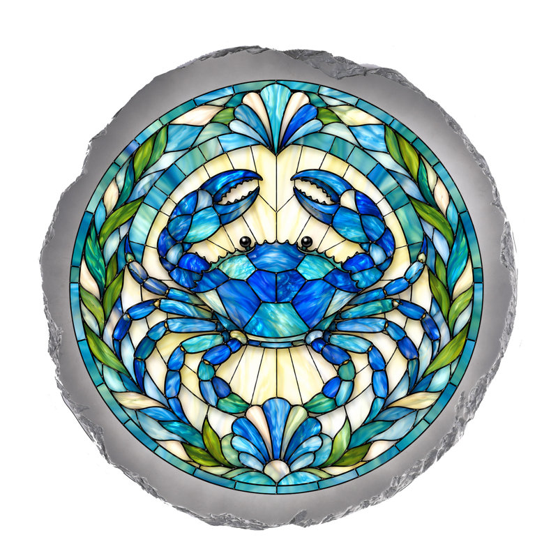 STEPPING STONE - Stained Glass LOOK BLUE CRAB STONE GRAY