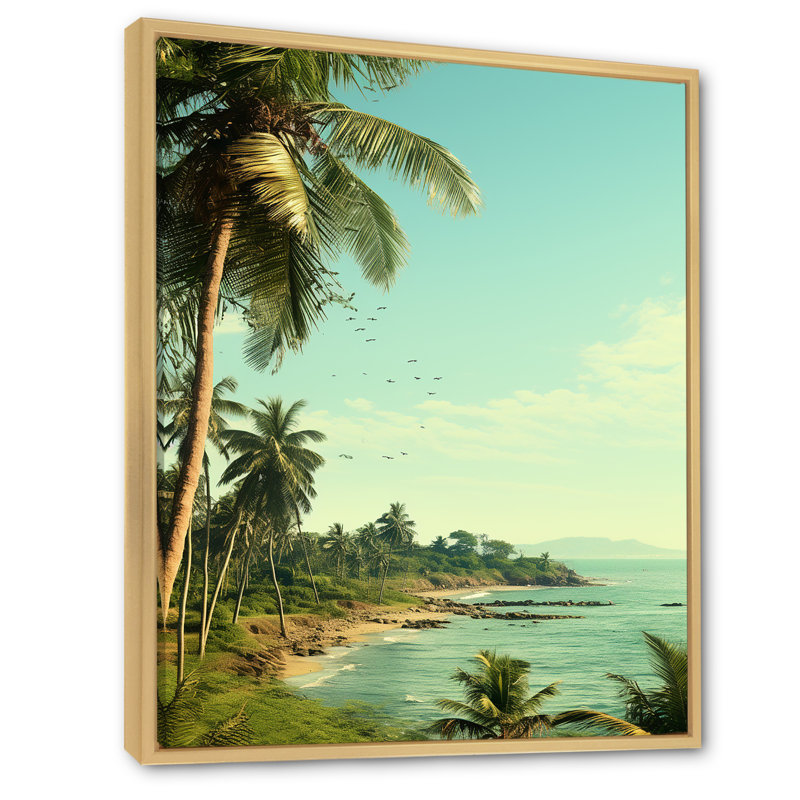 Coastal Vintage Tropical Coastline - Art mural côtier tropical, Cadre flottant brun, H 32 po x l 24 po