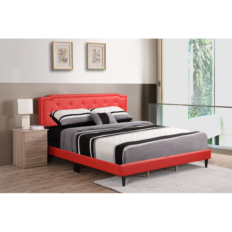 Upholstered Panel Bed, King, Red