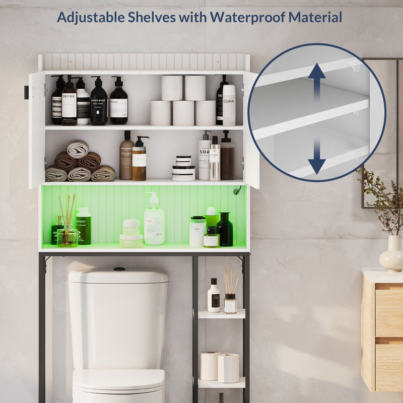 White Lockable Bathroom Cabinet with Adjustable Shelving and LED Lighting