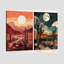 2Pcs Sun Moon Desert Landscape Canvas Wall Art Day Night Western Wall Decor Southwest Boho Cactus Prints Nature Wilderness Painting Mid Century Modern Mountain Poster Pictures for Living Room Framed-1874067518