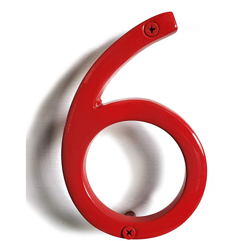 Numéro de maison en métal flottant, 6, 6", Rouge