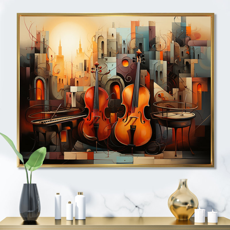 Décoration murale Sunlit Symphony I - Collages abstraits, H 24 po x l 32 po x P 1 po, Cadre flottant doré