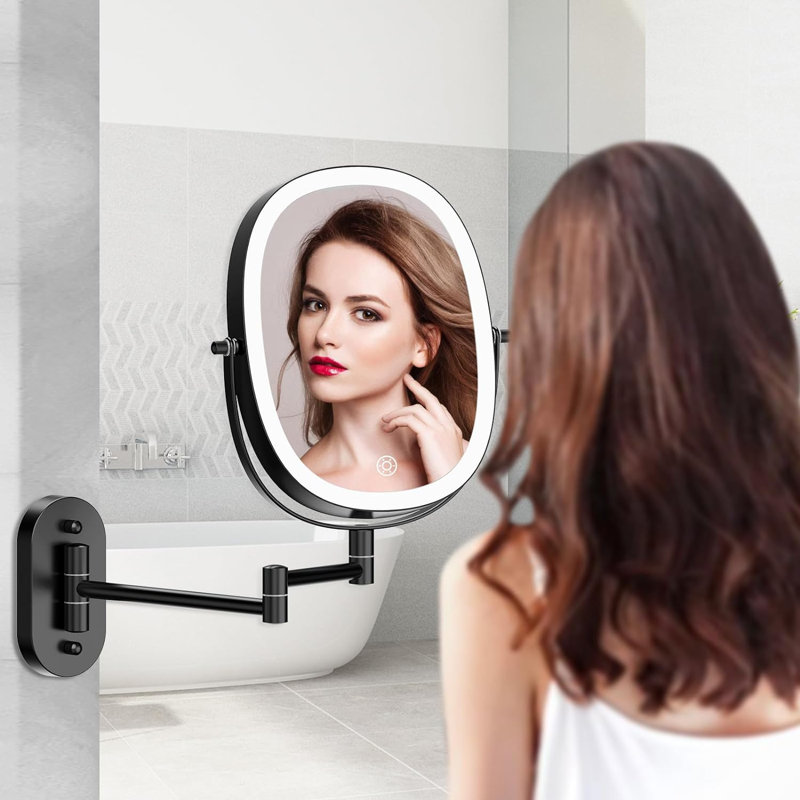 Miroir de maquillage mural pour salle de bain Darianny , Noir mat