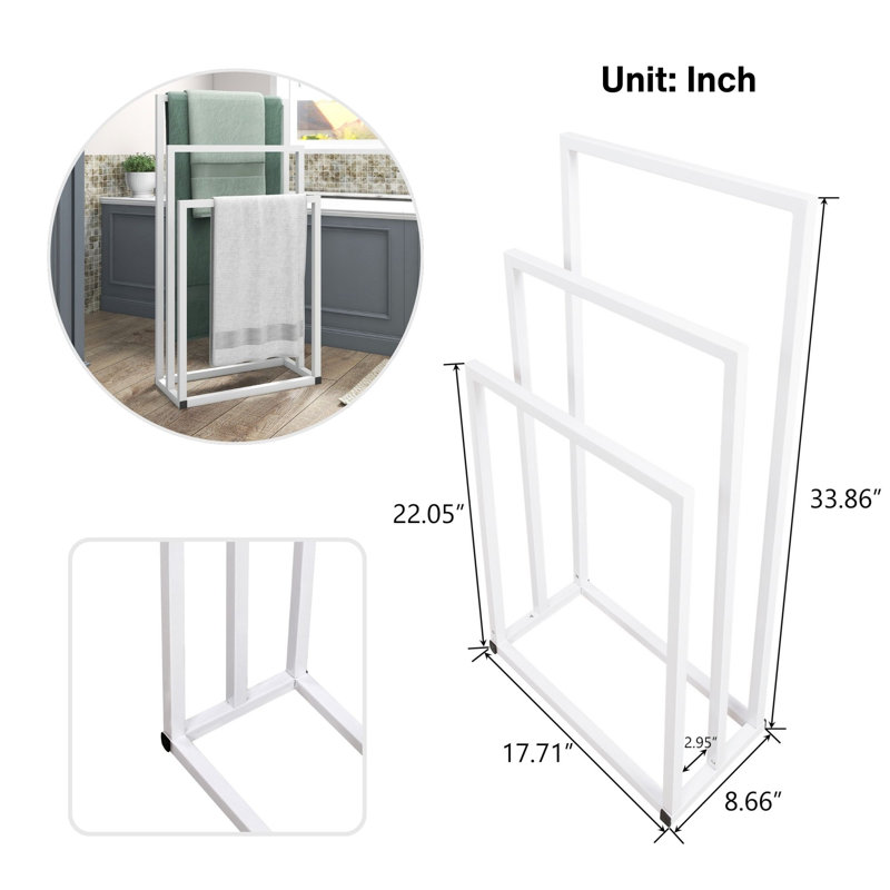 Porte-serviettes pour la salle de bain, porte-serviettes en métal à 3 barres, tablette de séchage pour porte-serviettes sur pied