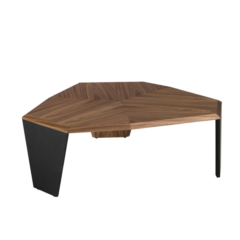 Asymmetrical walnut and black coffee table