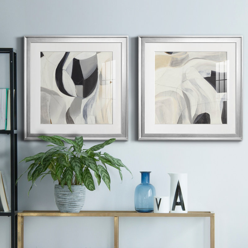 La recherche - ensemble de 2 reproductions d'art sur toile, H 17,5 po x l 35 po x P 1,5 po, Blanc, Encadrement argenté