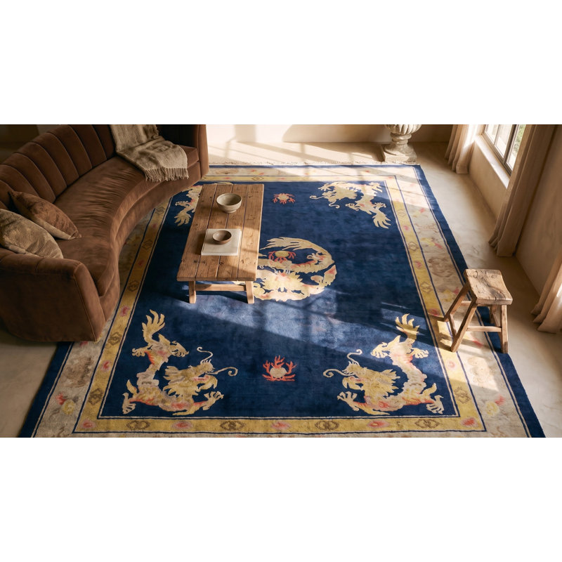 Blue 1930s Chinese Room Size Antique - Peking Rectangle Wool Knotted Rug