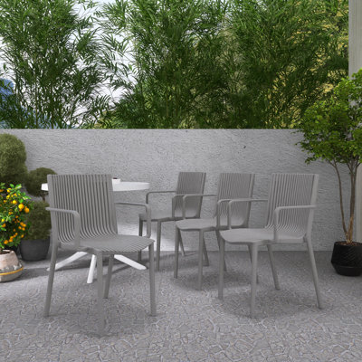 Modern Polypropylene Stackable Armchair, Indoor/Outdoor Use (Set of 4)
