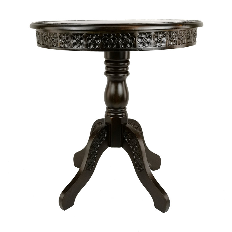 Table ronde florale sculptée, Brun foncé