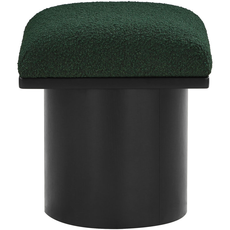 Tabouret de coiffeuse en bois massif Cniejo, Tissu bouclé vert, Noir