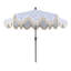 Parasol d'extérieur à frange bohémienne de 9 pi avec manivelle et inclinaison Collins, auvent bleu / blanc / crème résistant aux rayons UV, mât brun foncé-1412435132-1422570733