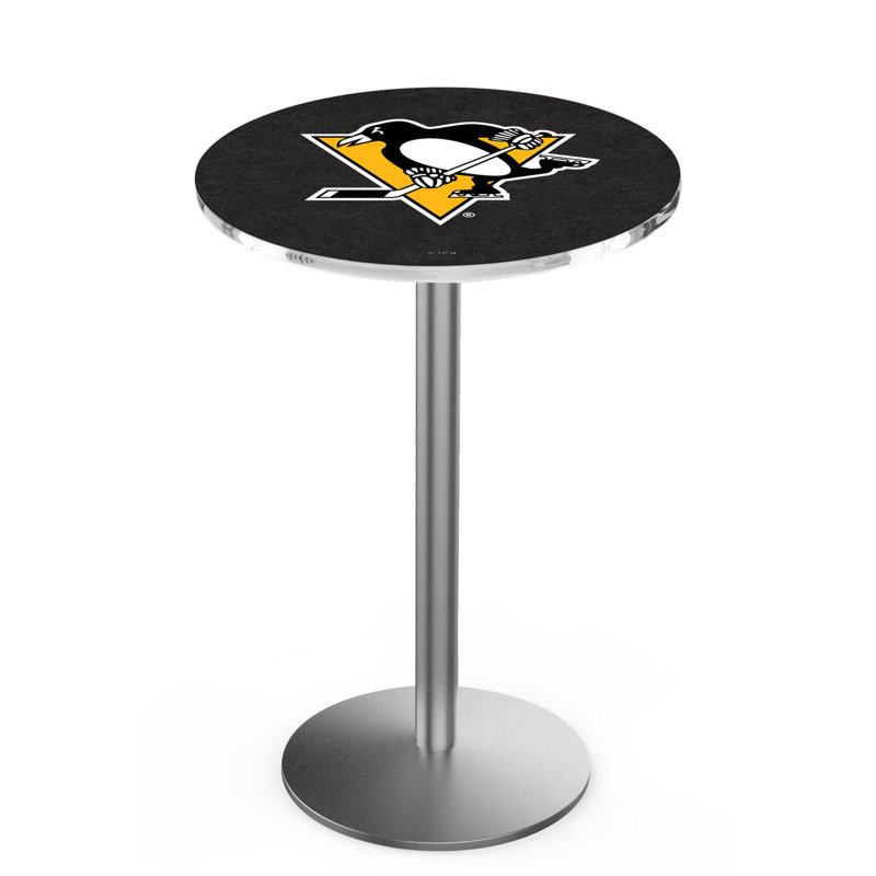 NHL Round Metal Base Dining Table, Stainless Steel, Pittsburgh Penguins