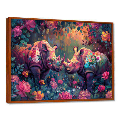 Rose, vert, rhinocéros, merveille, rêves, rhinocéros, art mural, salon