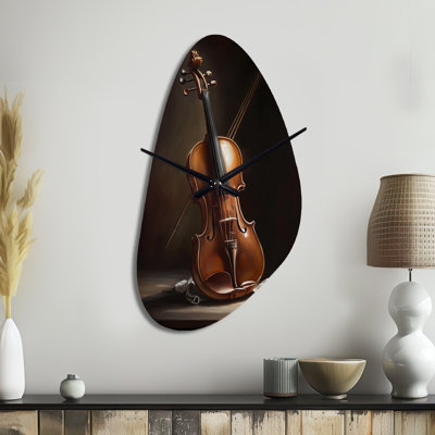 Violin I - Asymmetrical Music Metal Clock, Brown Wall Clock Print