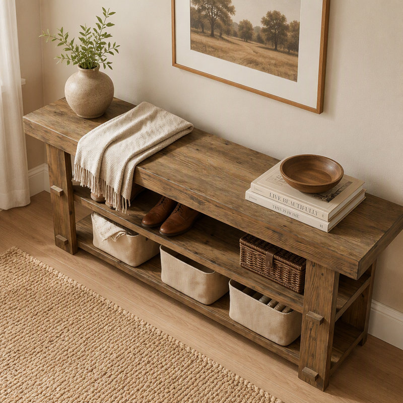 Banc de rangement pour chaussures 55 pouces, banc de rangement à chaussures à 2 niveaux, Noyer, Noyer