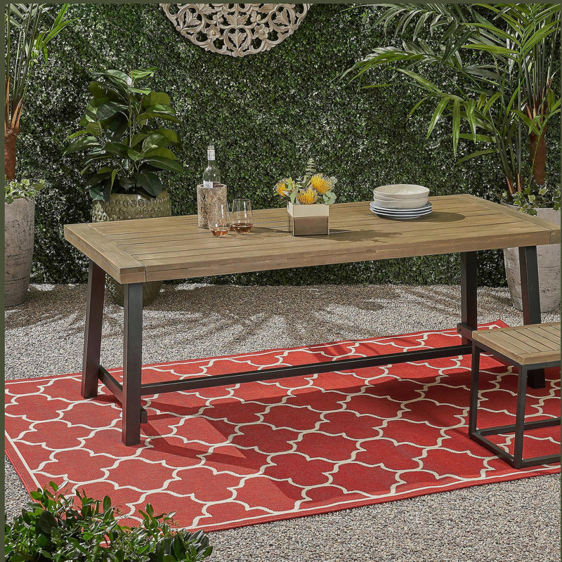 Table de salle à manger d'extérieur en bois d'acacia, gris / métal rustique, Gris/noir
