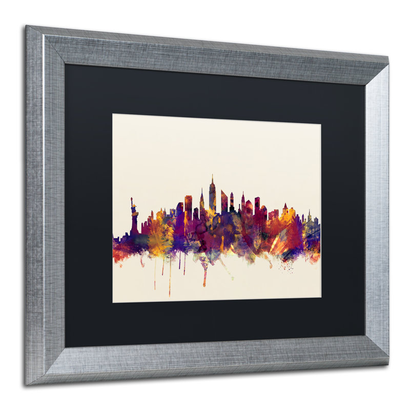 "new york city horizon" , impression encadrée, H 16 po x l 20 po x P 0,5 po, Cadre noir, Noir