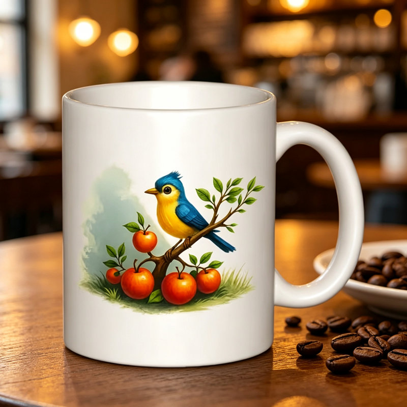 1pc with Bluebird& Apple Tree Branch Design Ceramic Coffee Mug Coffee Cup Tea Mug Halloween.