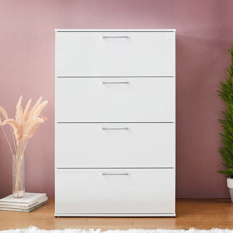 Quatre coffres en blanc avec profondeur supplémentaire pour organiser les objets Finition lustrée géante - Rangement profond, glissières à roulement complet, résistance à l'eau et à la chaleur, panneau anti-taches E0, double épaisseur, élégant