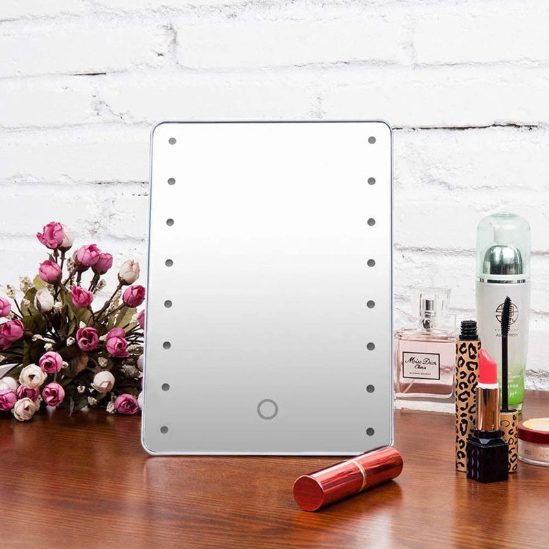 Makeup Vanity Mirror with 16 Dimmable LED Lights, Touch Sensor, Memory Function & 180° Rotation for Home or Travel