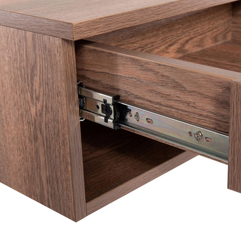 Ettore 15.7" Modern Matte Brown Floating Nightstand, Wall-Mounted Bedside Table with 1-Drawer and Open Cubby Storage Space for Bedroom