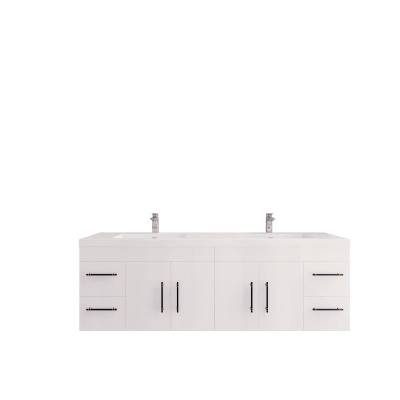 Ensemble de meuble-lavabo double mural 70,5 po Stollings, Blanc, Noir