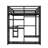 Queen size metal loft bed frame with built-in wardrobe, desk, and storage shelves, space-saving design, black