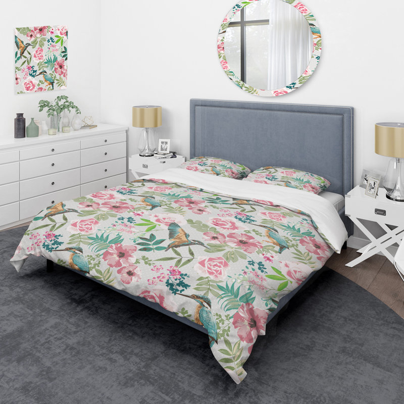 Ensemble de housse de couette rétro Flower and Green Leaf I - Polyester en microfibre