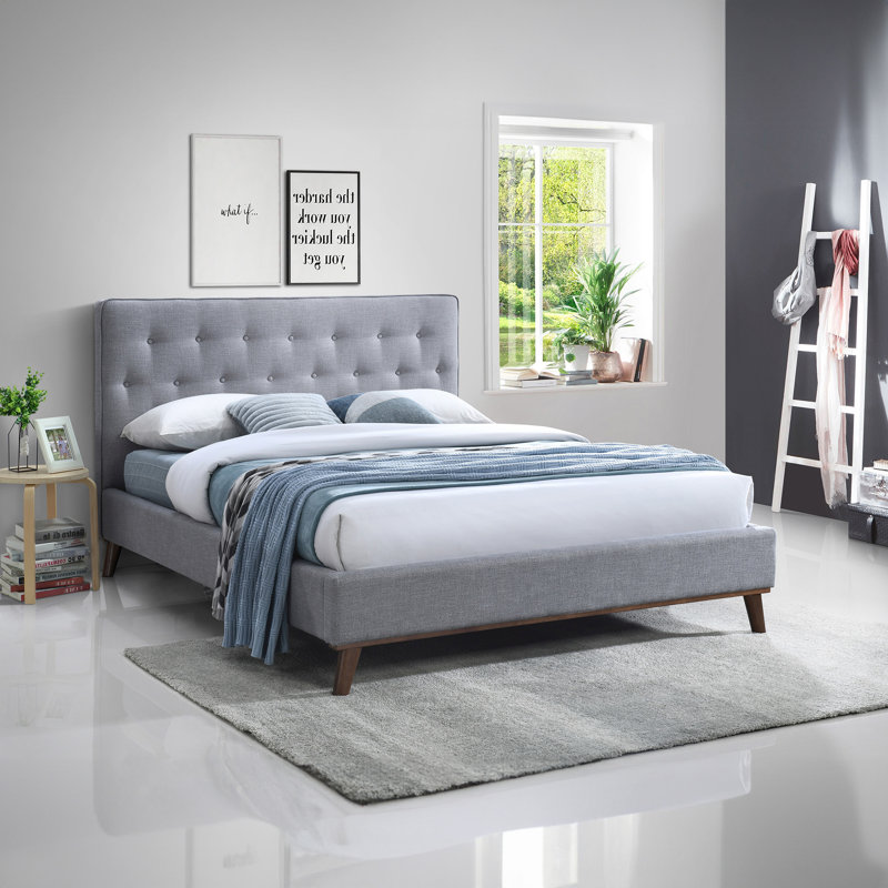 Lit plateforme tapissier Bobina, Très grand, Gris