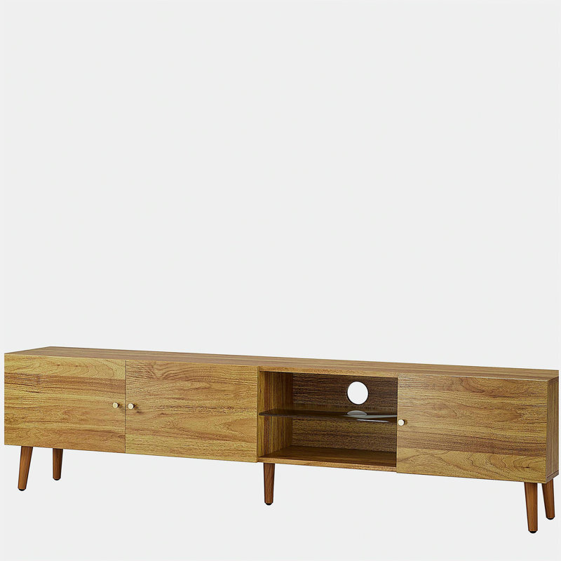 Meuble télé 70 pouces avec rangement Mid-Century moderne, convenant au salon, à la chambre à coucher et à l'armoire multimédia