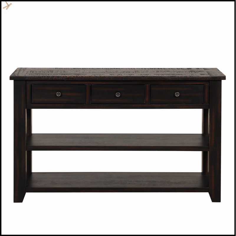 Console en bois de pin massif 48 po, table d'appoint moderne avec 3 tiroirs de rangement et 2 tablettes, facile à assembler