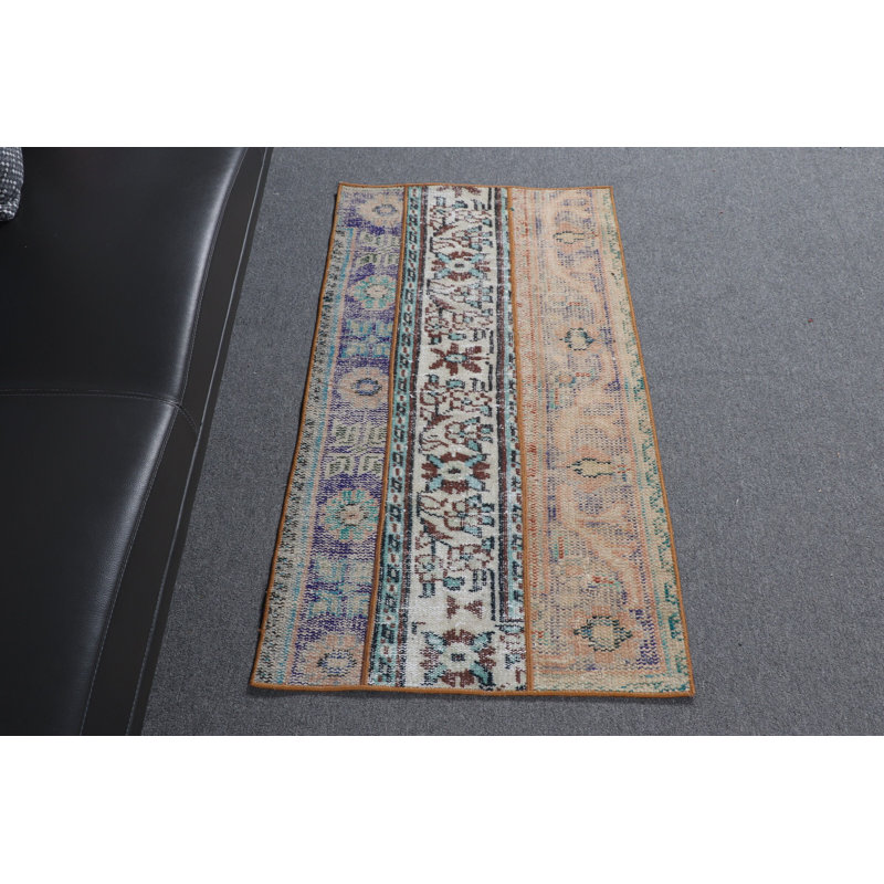 Boho Style Turkish Patchwork Area Rug Ideal for Living Room and Bathroom with Floral Oriental Design