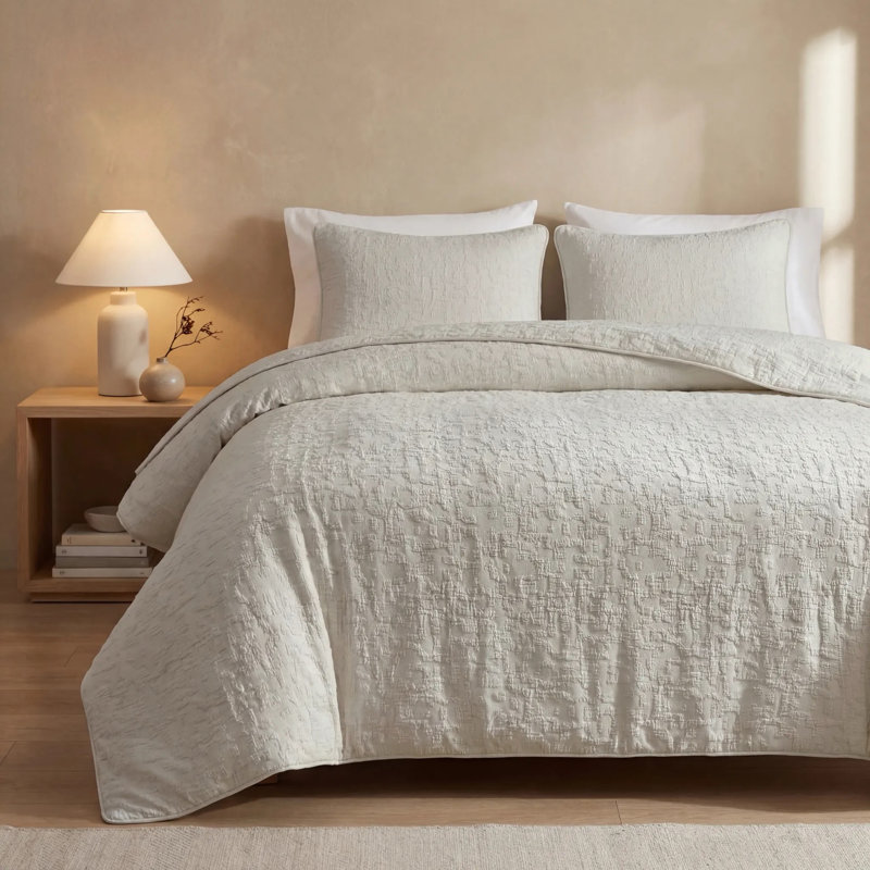 Porto Matelassé Abstract Design Classic Chic Casual Duvet Cover Set, King Duvet Cover + 2 King Shams, Taupe