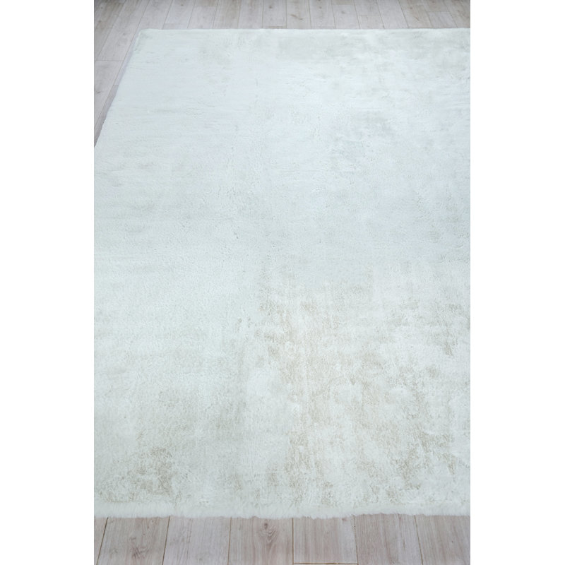 Mink Rectangle Solid Color Handmade Polyester/Acrylic Area Rug in Ivory, Rectangle 9' x 12'
