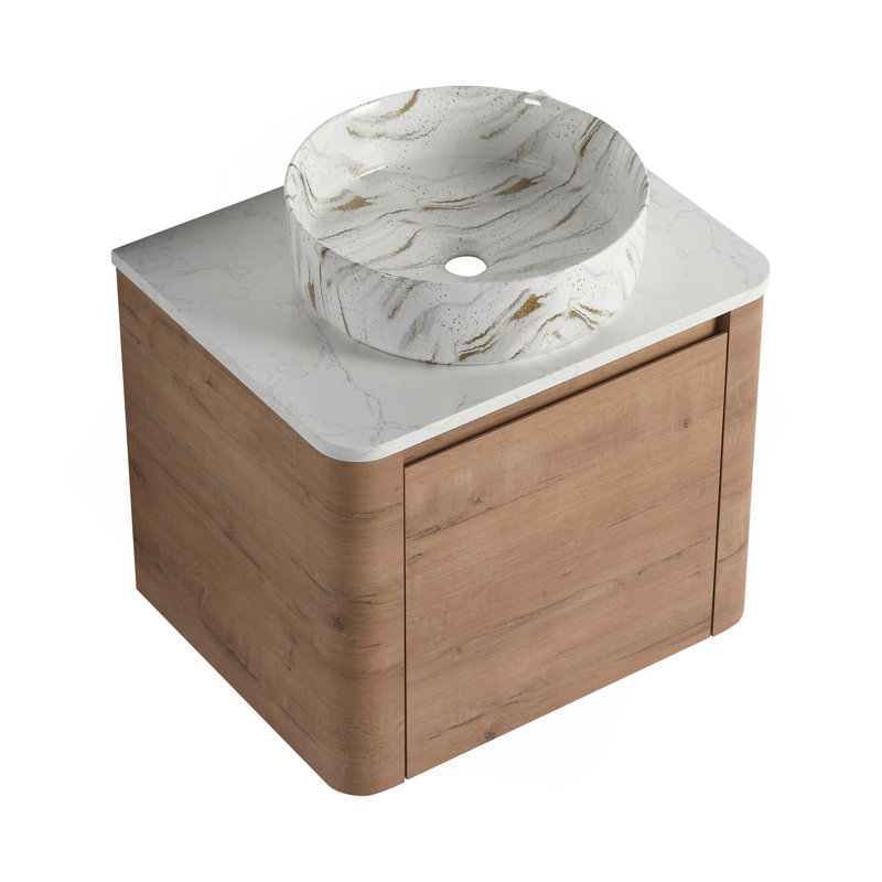 Meuble-lavabo mural 24 po avec lavabo d'art en céramique et porte à fermeture en douceur, emballage KD, contreplaqué, 24"