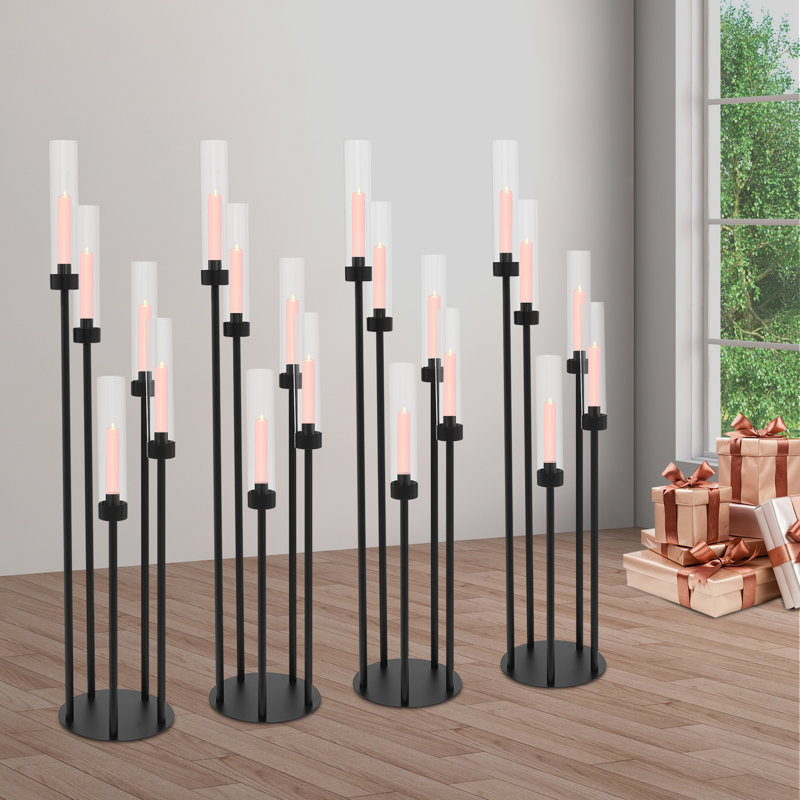 5-Arm Candle Holder Set Of 4, Black