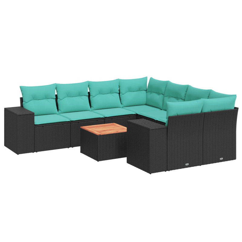  Ensemble de canapé de patio 9 pièces avec coussins en rotin de polyester noir