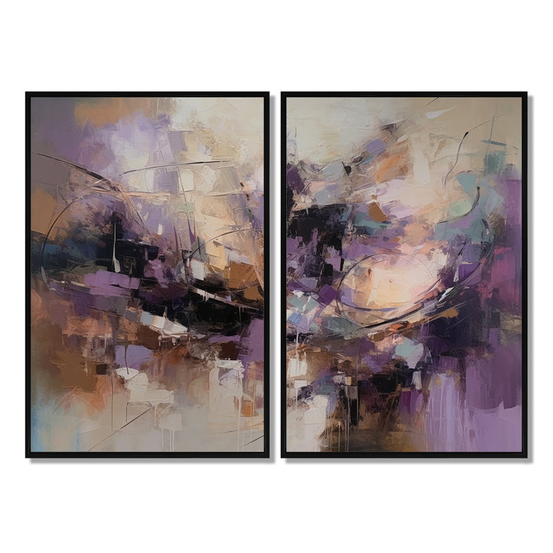 «Mauve Minimalims Enchantment» - art mural mauve, H 36 po x l 48 po, Impression encadrée flottante, Noir