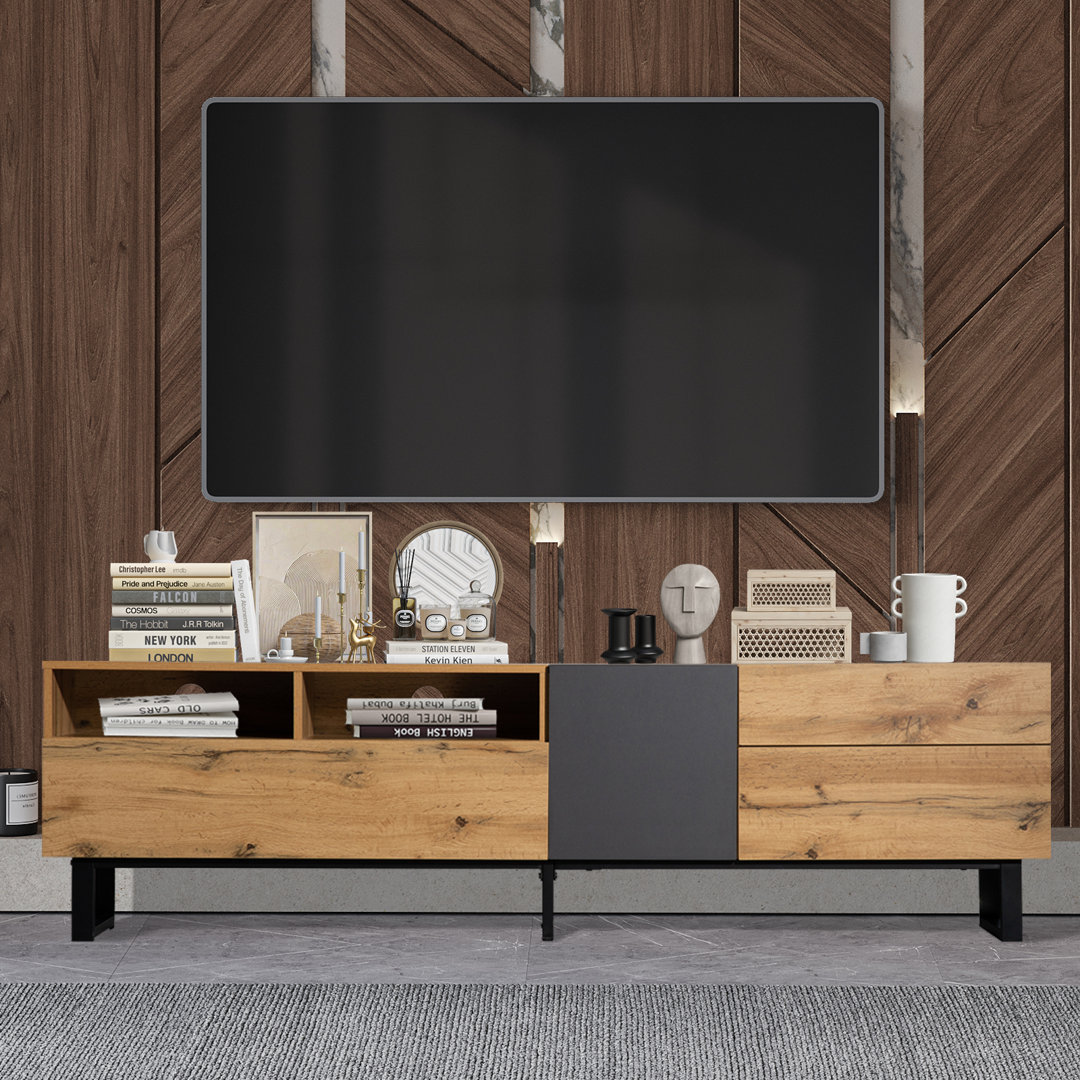 High-Gloss Tv Stand For 75" Tvs - Led App Control, 2 Drawers, 2 Cabinets, Soft-Close Doors