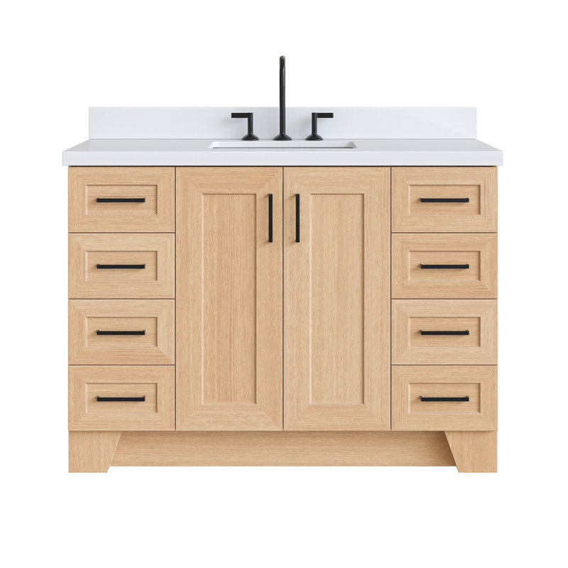 Freitas 48'' Solid Wood Single Bathroom Vanity, White, Rectangle, White Quartz