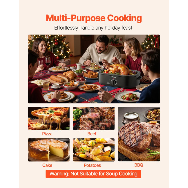 18qt Electric Roaster Oven – Fast-cooking Turkey Roaster With Self-basting Lid, Adjustable Temp 150°f-450°f, Defrost & Warm Functions, Removable Pan & Rack