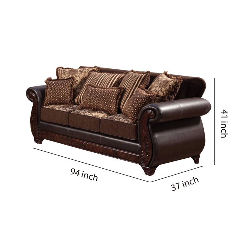 Onycha Upholstered 94'' Sofa, Dark Brown/Espresso Polyester Blend/Faux Leather