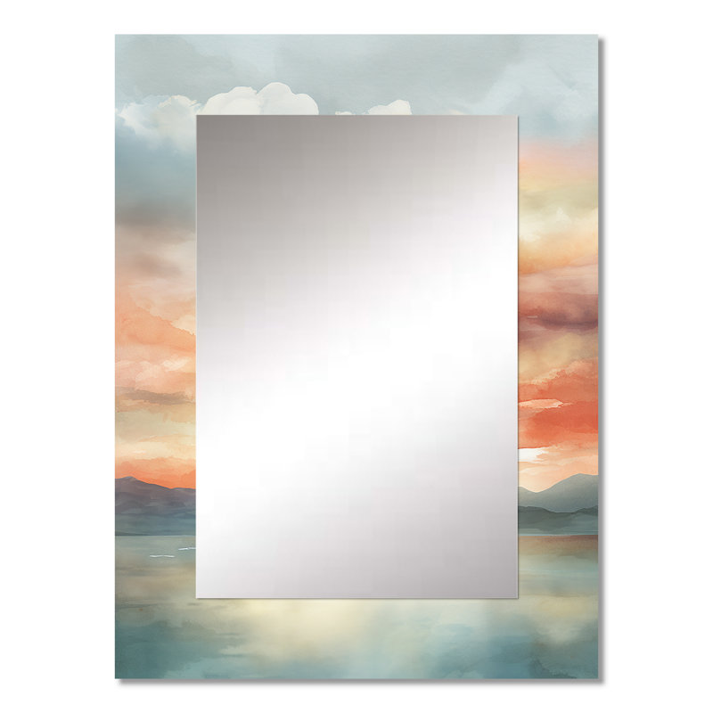 Bold Sunset Coastal Horizon IV - Sunset Large Wall Mirror, Traditional Decorative Mirror, Printed Metal Art, 32" x 24"