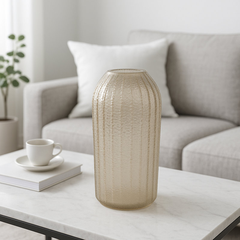 Vase en verre nervuré texturé de style moderne sculpté pour une décoration décontractée, H 12 po x l 6 po x P 6 po