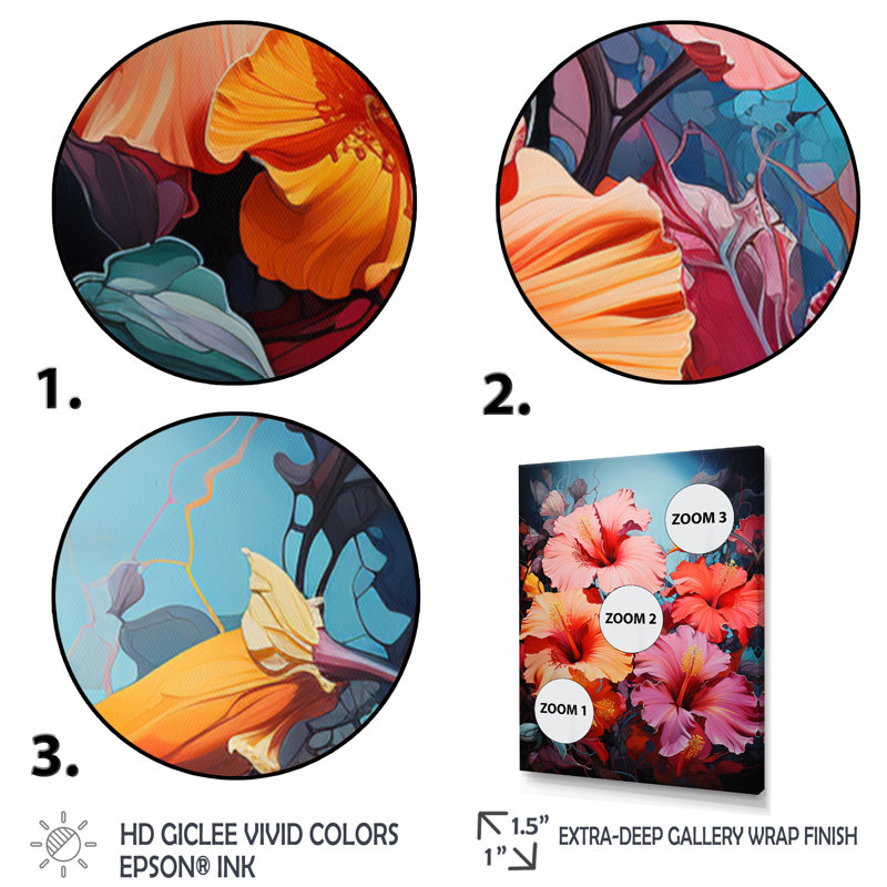Biondi Hibiscus Hibiscus Harmony II sur toile, Cadre naturel flottant, H 32 po x l 24 po x P 1 po