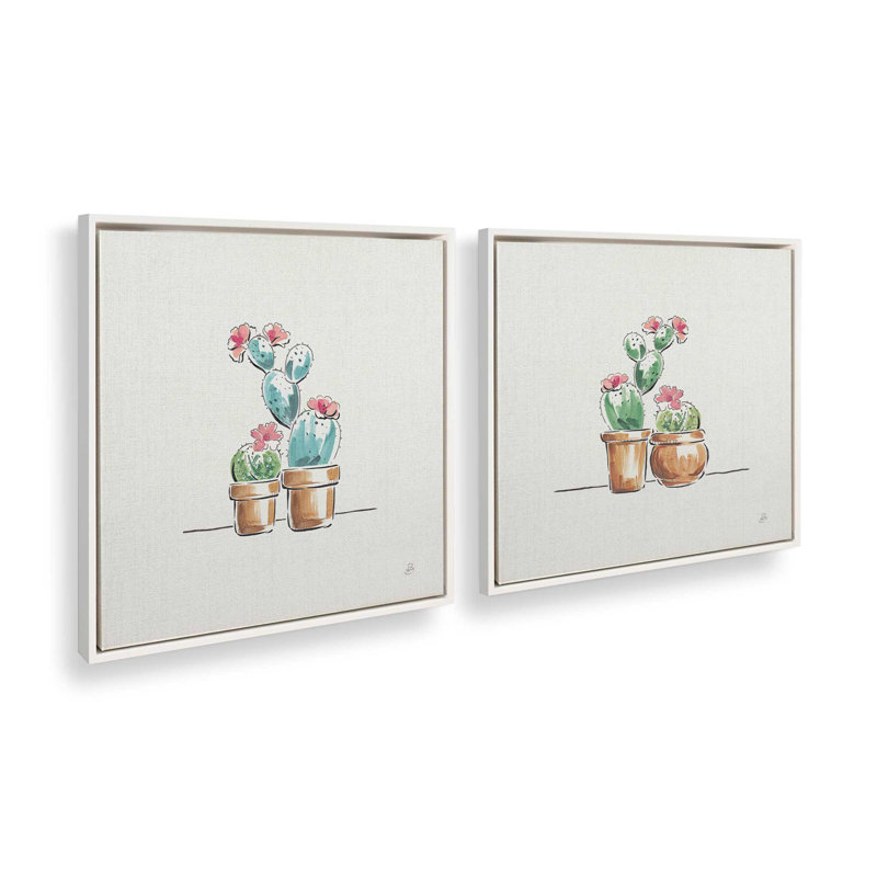 Prickly Pink Pals, ensemble de 2 impressions, 12 po x 12 po, Toile avec cadre, Blanc opaque