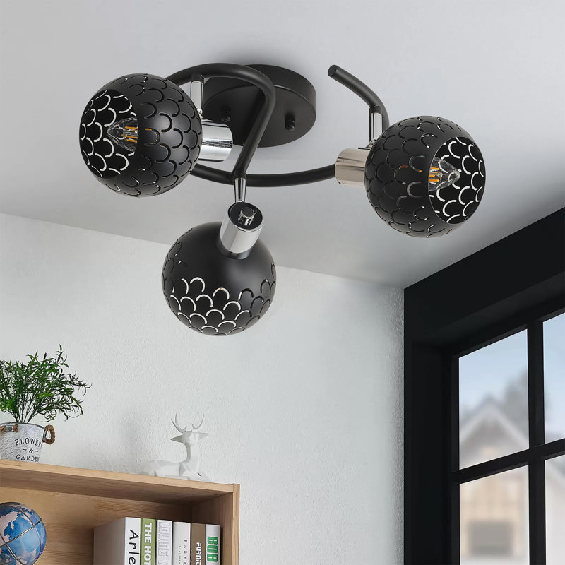 3-Lamp black dimmable iron ceiling light