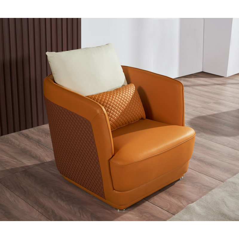 Fauteuil club Rowen, Cuir véritable orange / brun