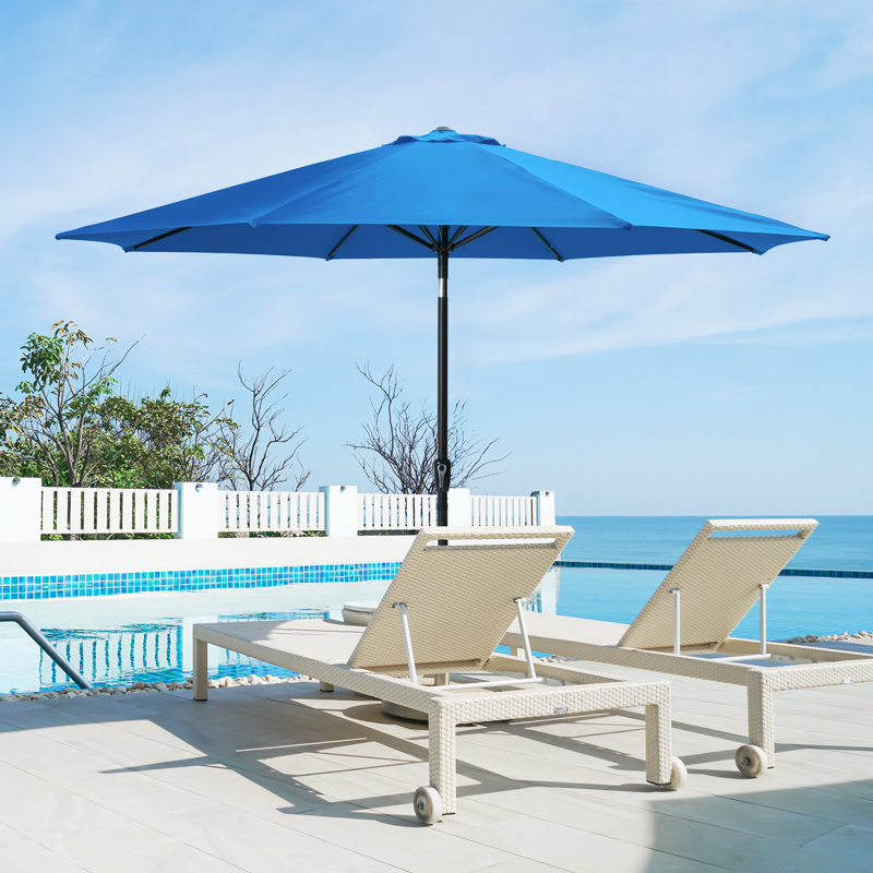 Parasol de patio 156 "avec bouton-poussoir inclinable / manivelle et 8 nervures robustes, Bleu
